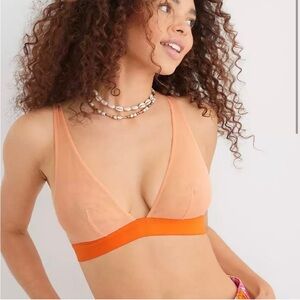 AERIE SMOOTHEZ Mesh Plunge Bralette SZ Large New With Tags Orange